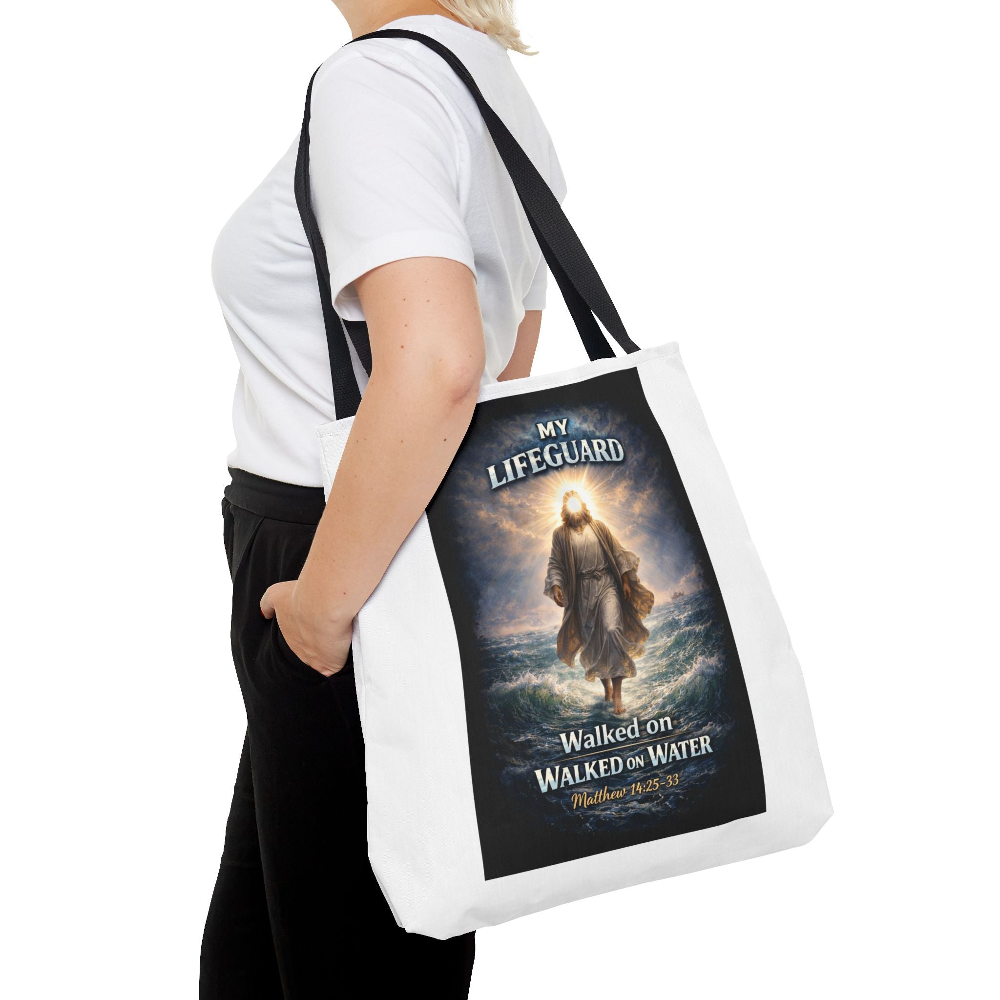 Faith Tote Bag | "My Lifeguard Walked On Water" | Jesus Design