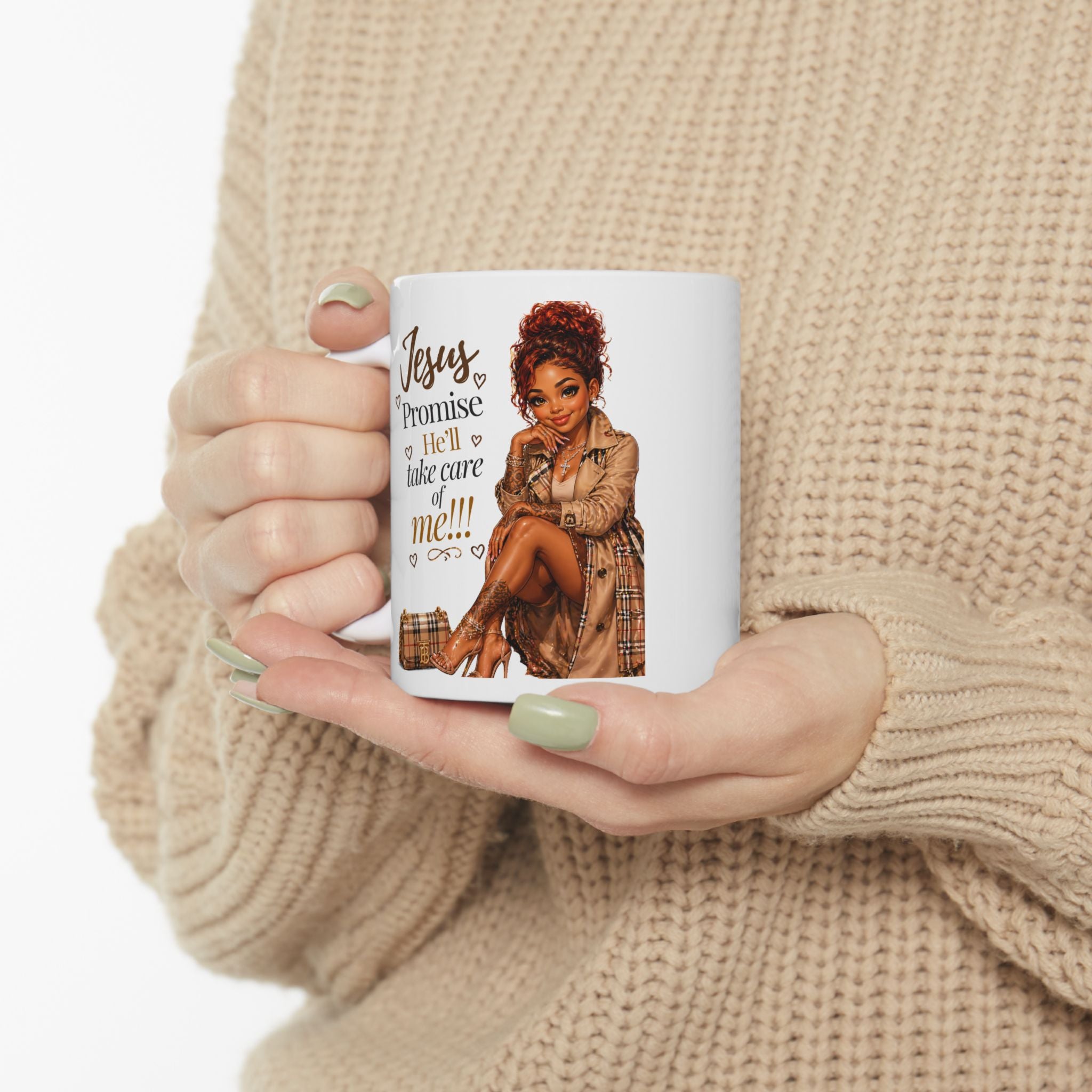 Jesus Protects Me — Faith Ceramic Coffee Mug | Black Woman Design