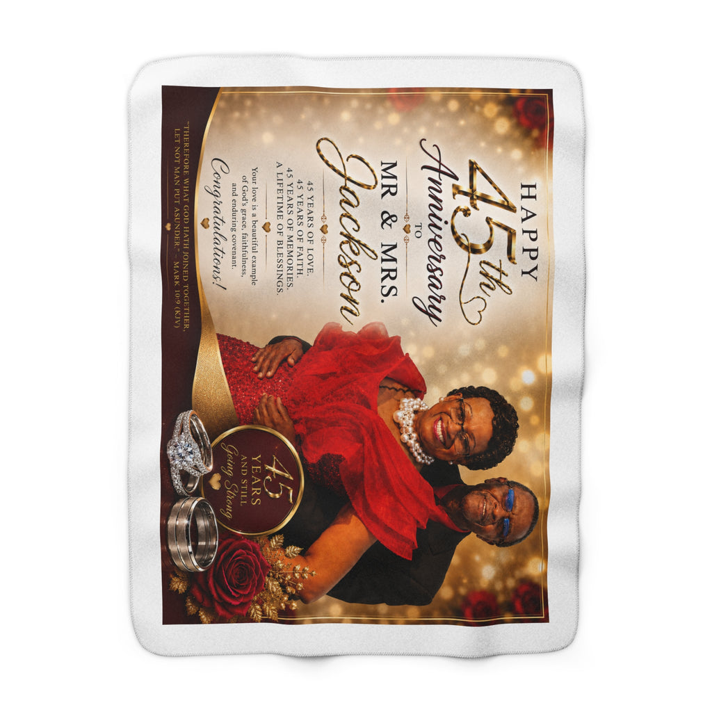 45th Anniversary Personalized Photo Sherpa Blanket — Custom Couples Keepsake Gift