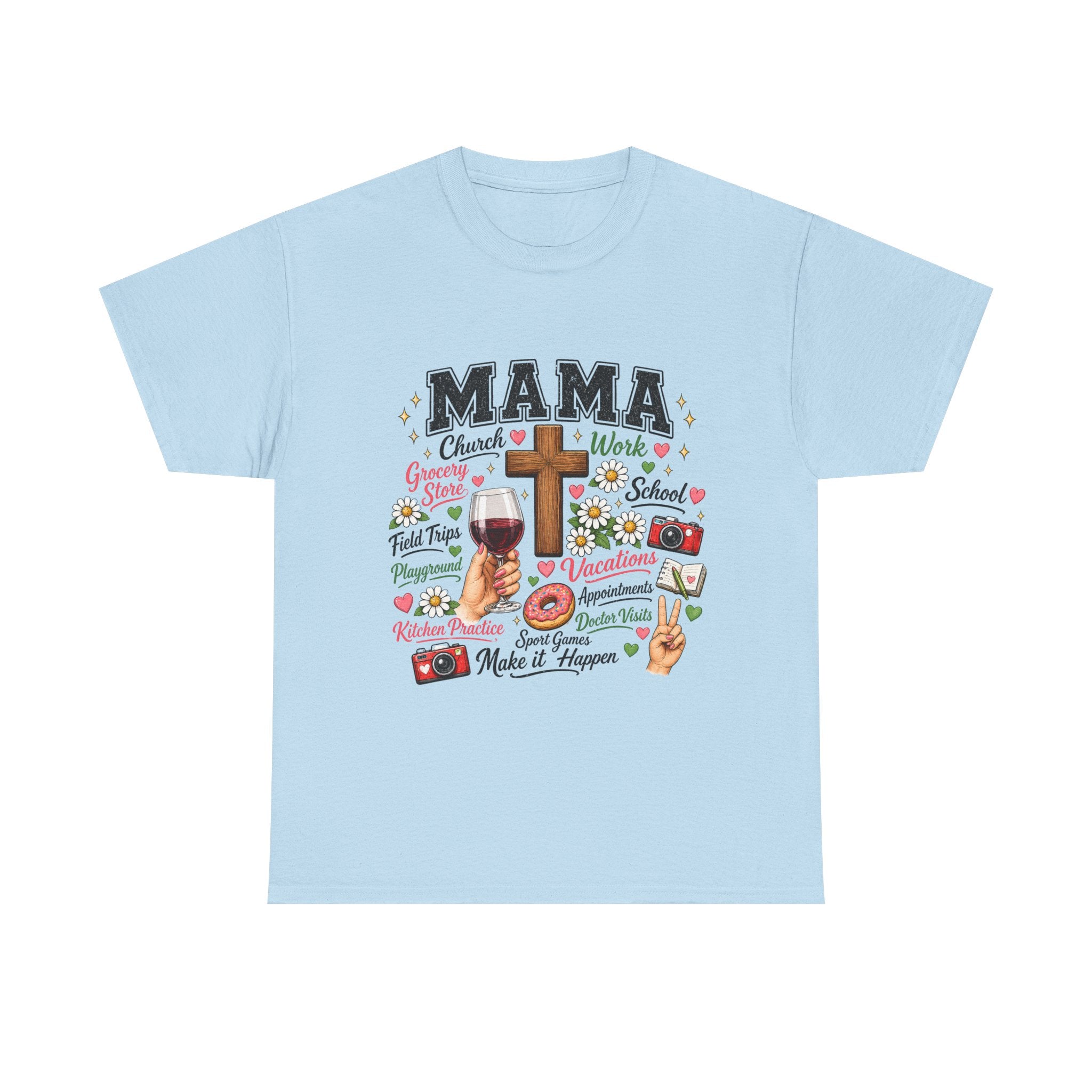 Mama Faith & Family T-Shirt | Christian Mom Graphic Tee | Cross & Prayer