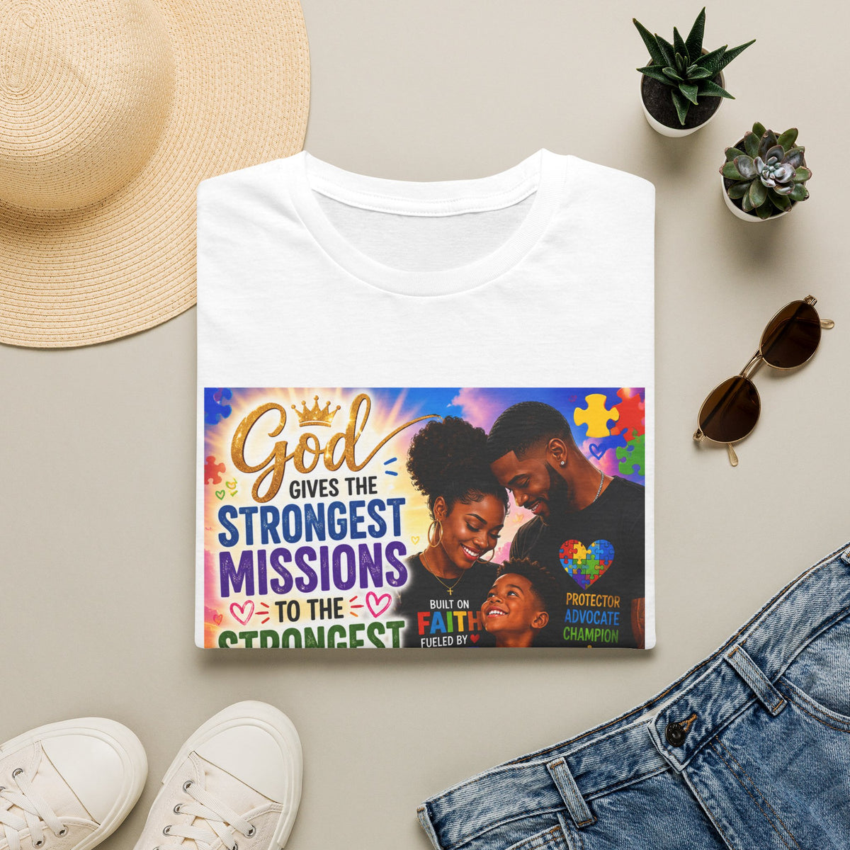 Autism Awareness T-Shirt | God Gives the Strongest Missions to the Strongest Warriors | Faith-Based Family Tee