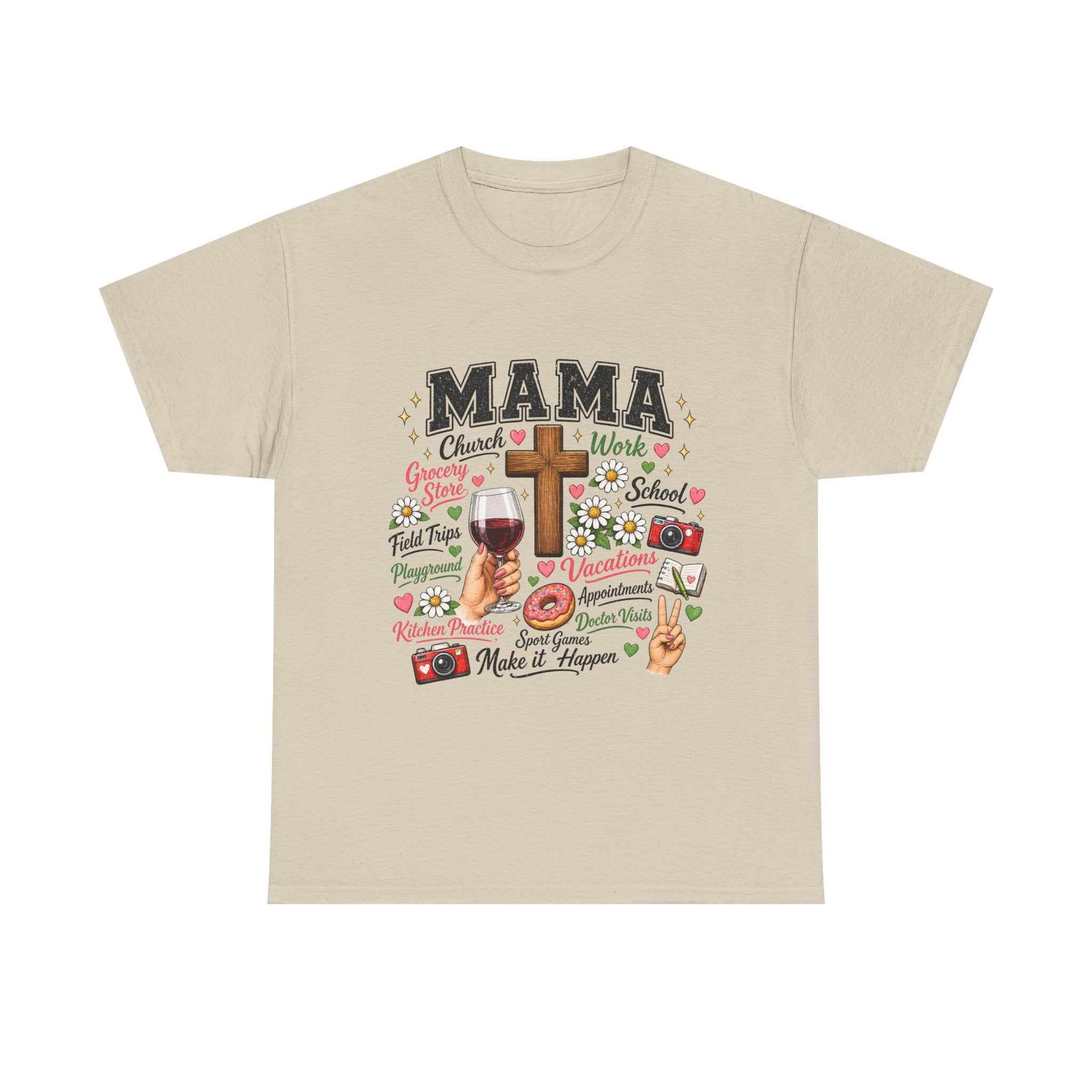 Mama Faith & Family T-Shirt | Christian Mom Graphic Tee | Cross & Prayer