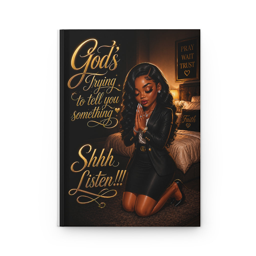Hardcover Journal — "God's Trying to Tell You Something: Shhh, Listen" Prayer Notebook