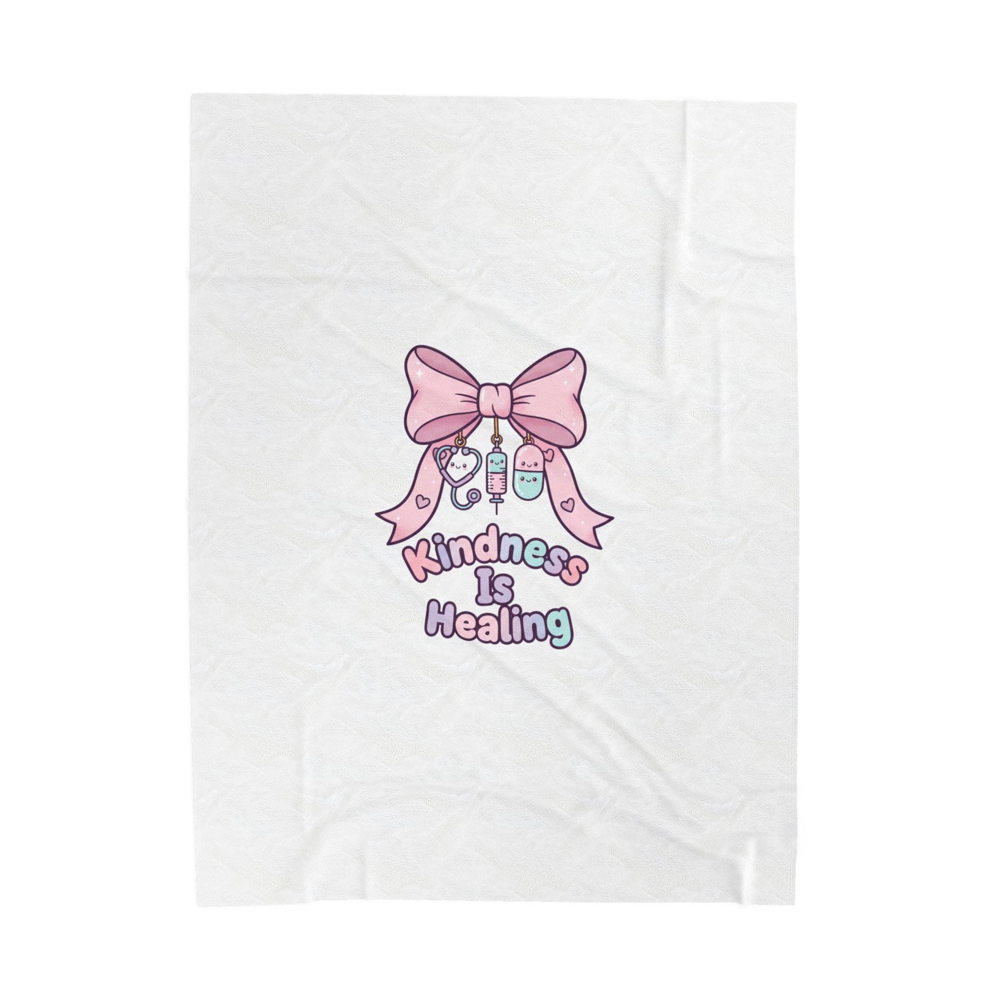 Kindness Is Healing bow nurse graphic Blanket | pastel coquette medical