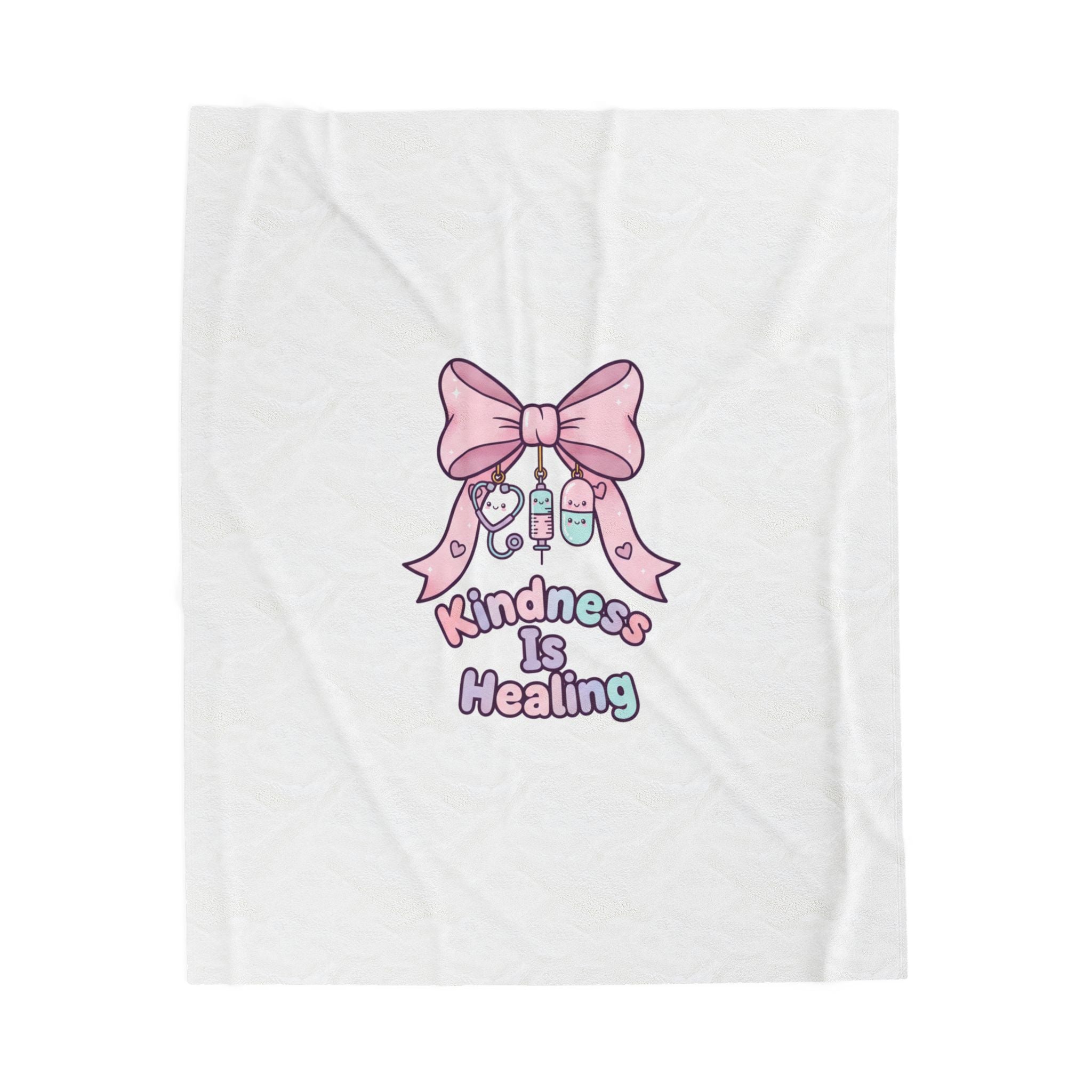 Kindness Is Healing bow nurse graphic Blanket | pastel coquette medical