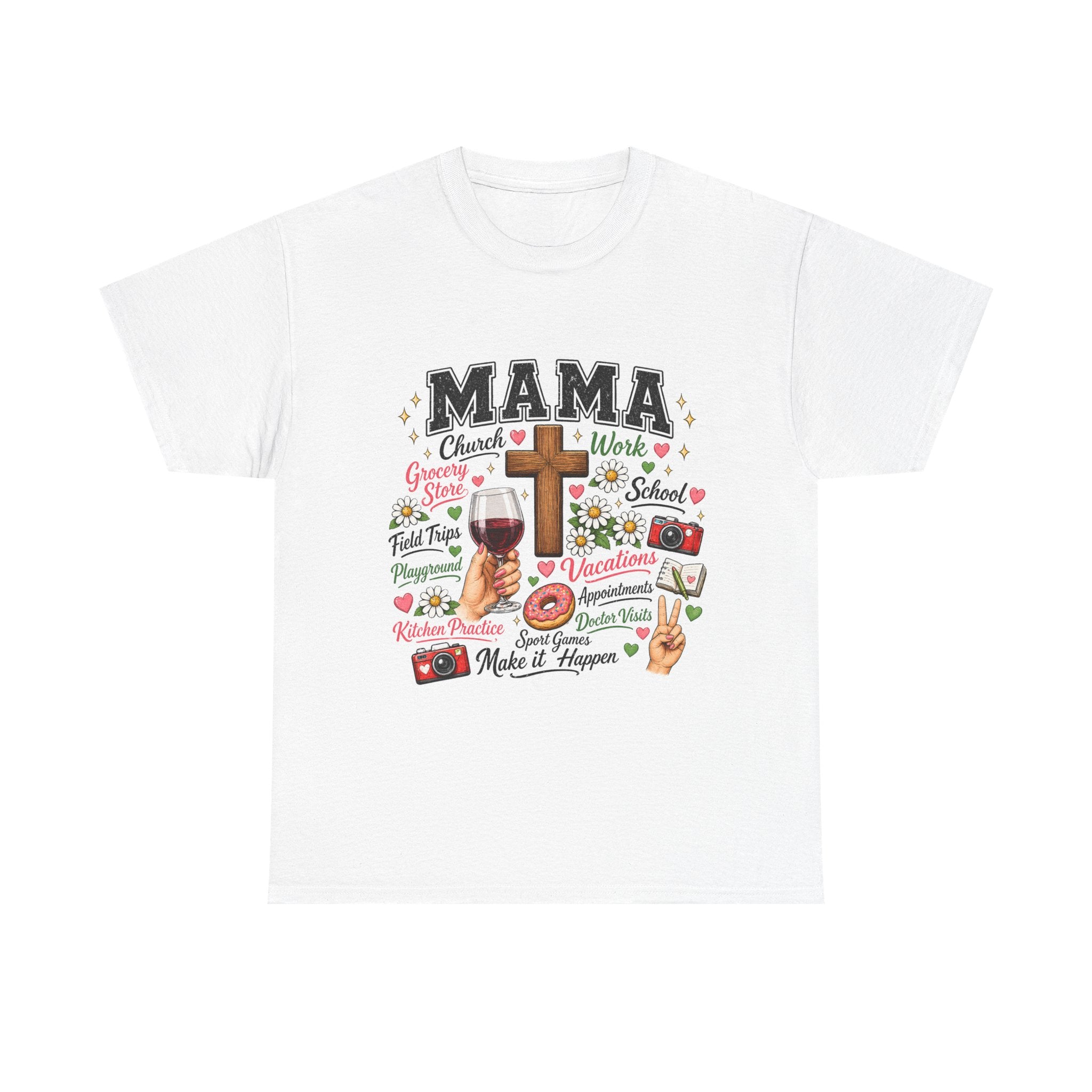 Mama Faith & Family T-Shirt | Christian Mom Graphic Tee | Cross & Prayer
