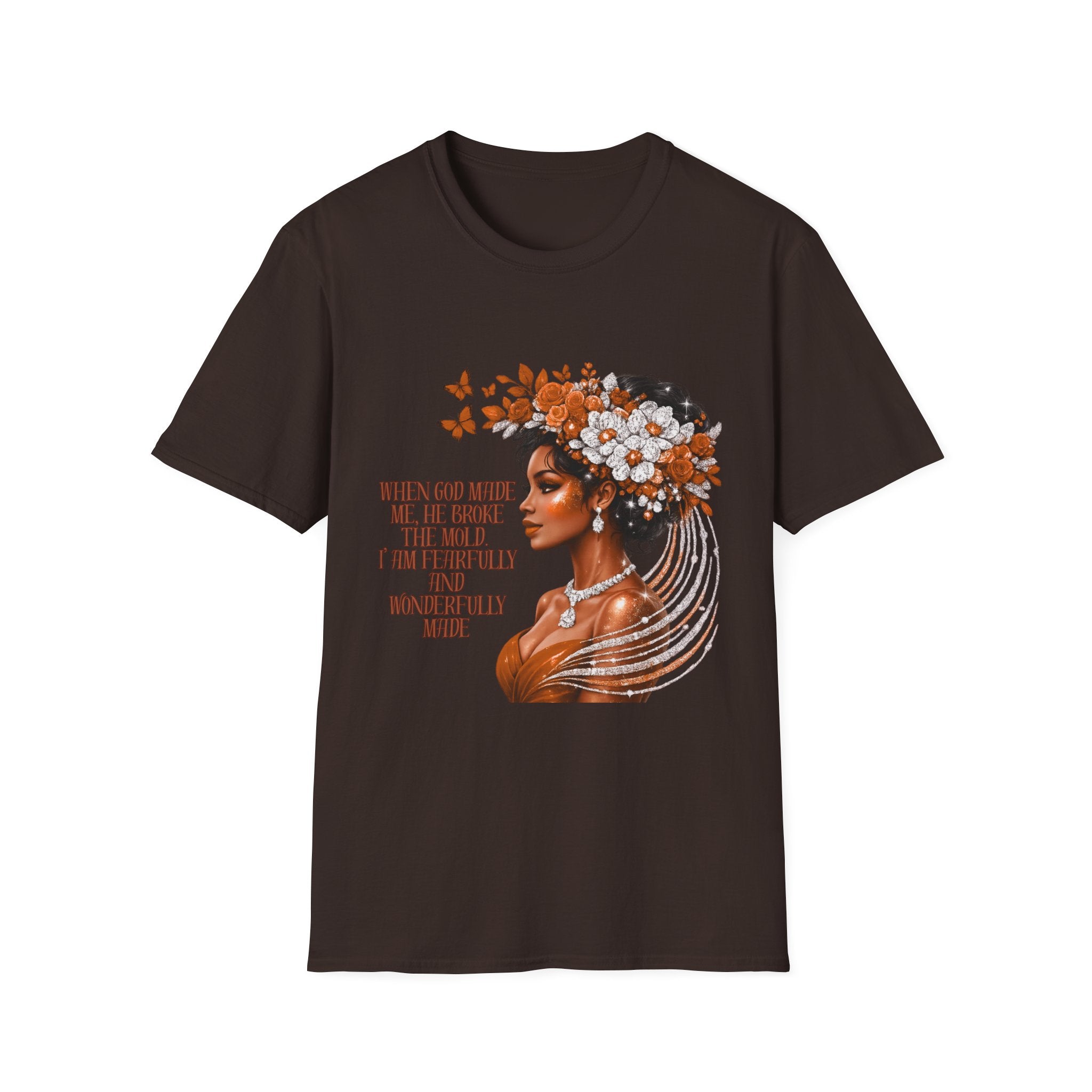 T-Shirt — "When God Made Me He Broke the Mold" Afrocentric Floral Portrait Tee