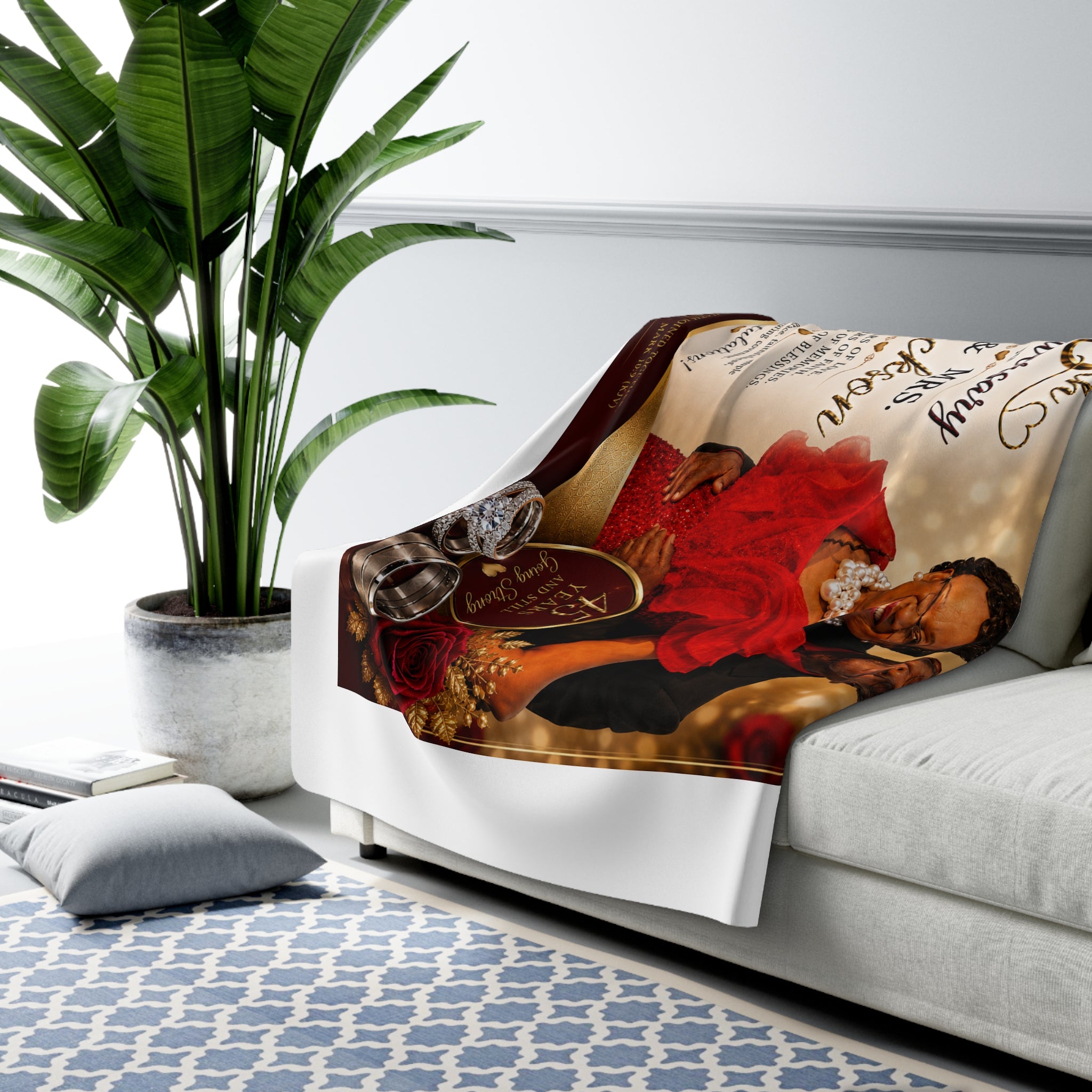45th Anniversary Personalized Photo Sherpa Blanket — Custom Couples Keepsake Gift