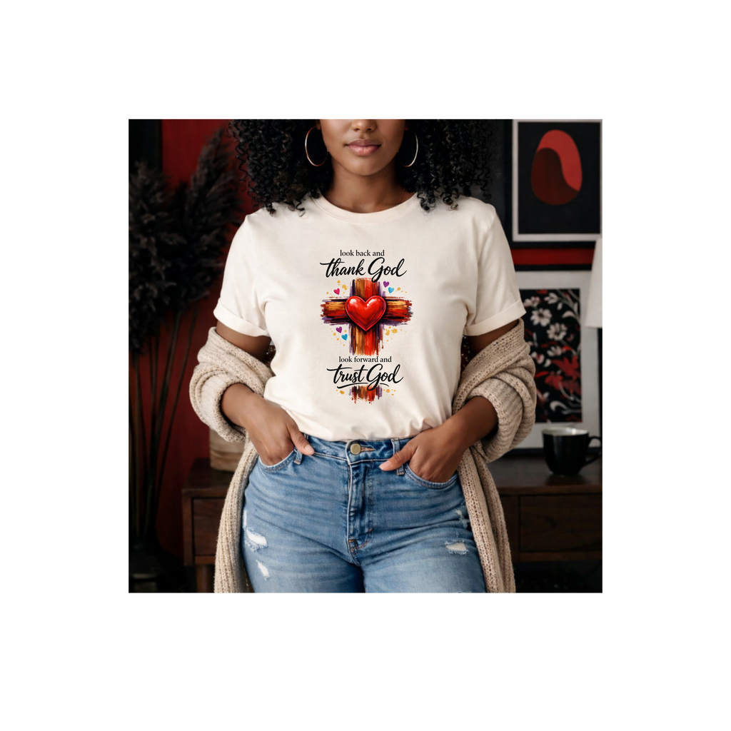Christian Cross Heart T‑Shirt — "Thank God, Trust God" Faith Tee