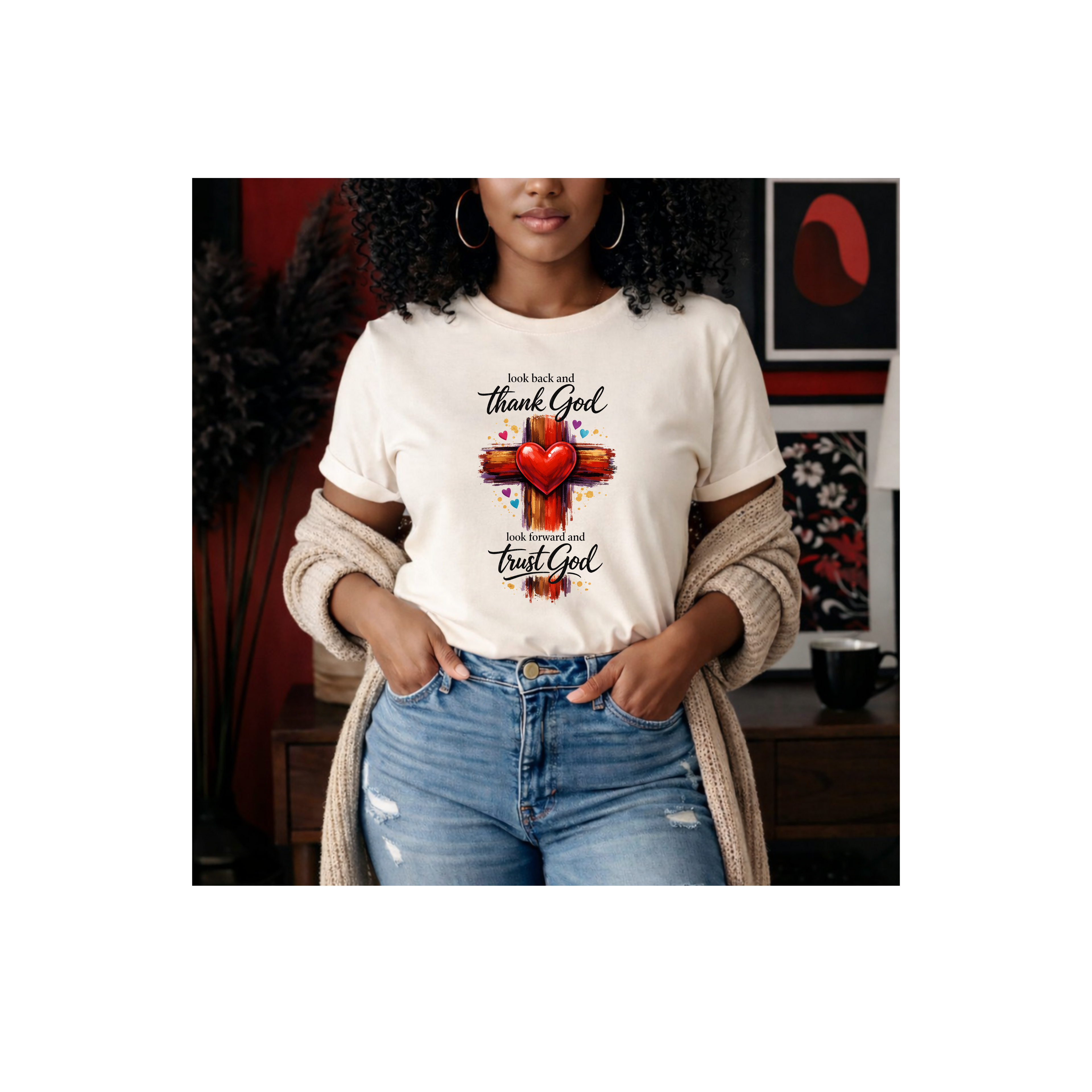 Christian Cross Heart T‑Shirt — "Thank God, Trust God" Faith Tee