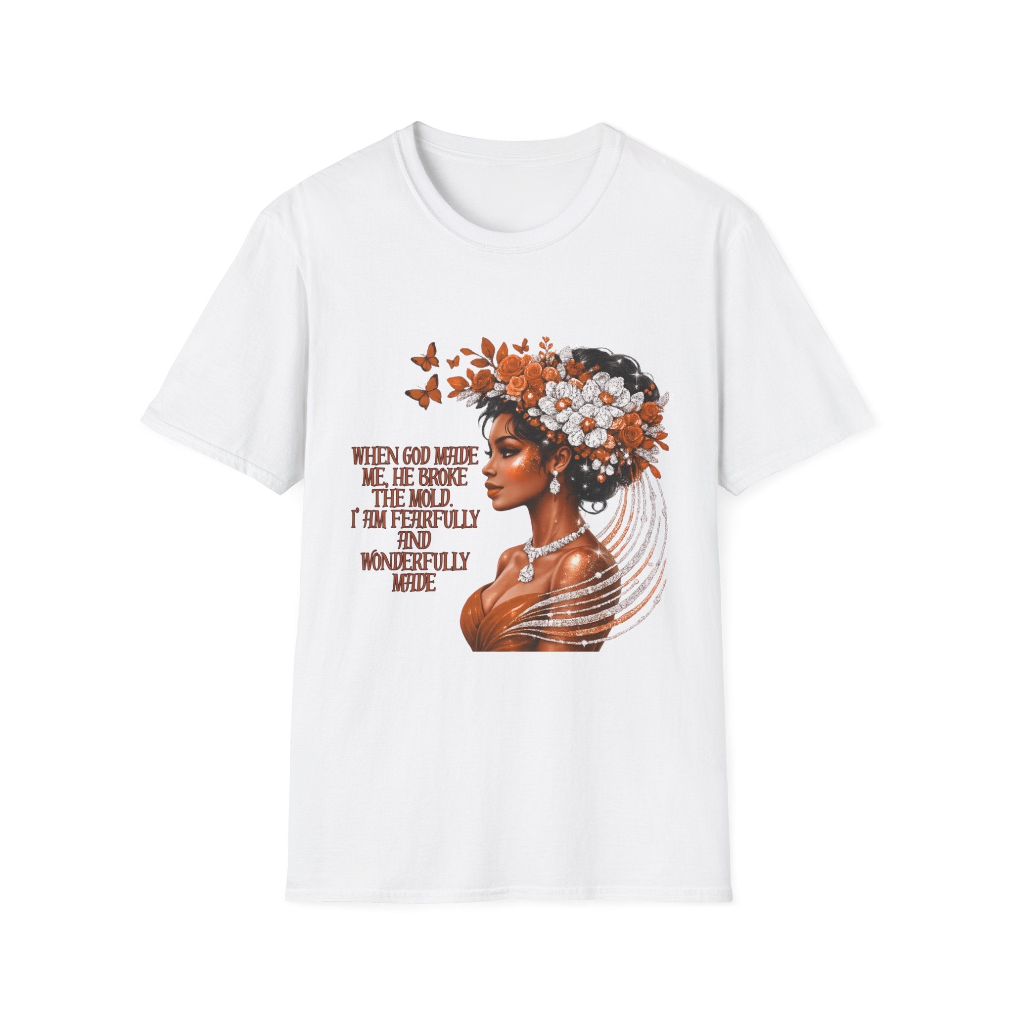 T-Shirt — "When God Made Me He Broke the Mold" Afrocentric Floral Portrait Tee