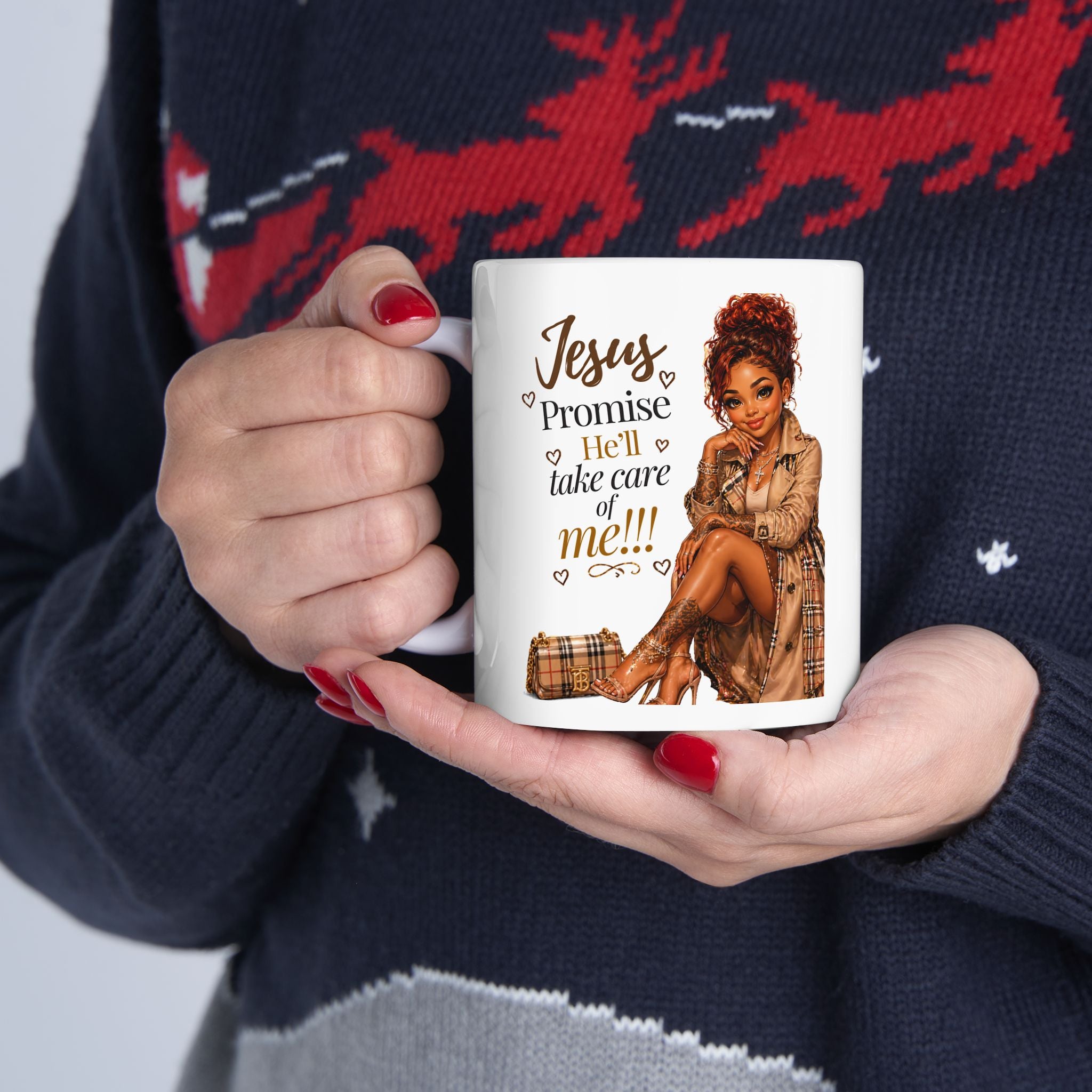 Jesus Protects Me — Faith Ceramic Coffee Mug | Black Woman Design