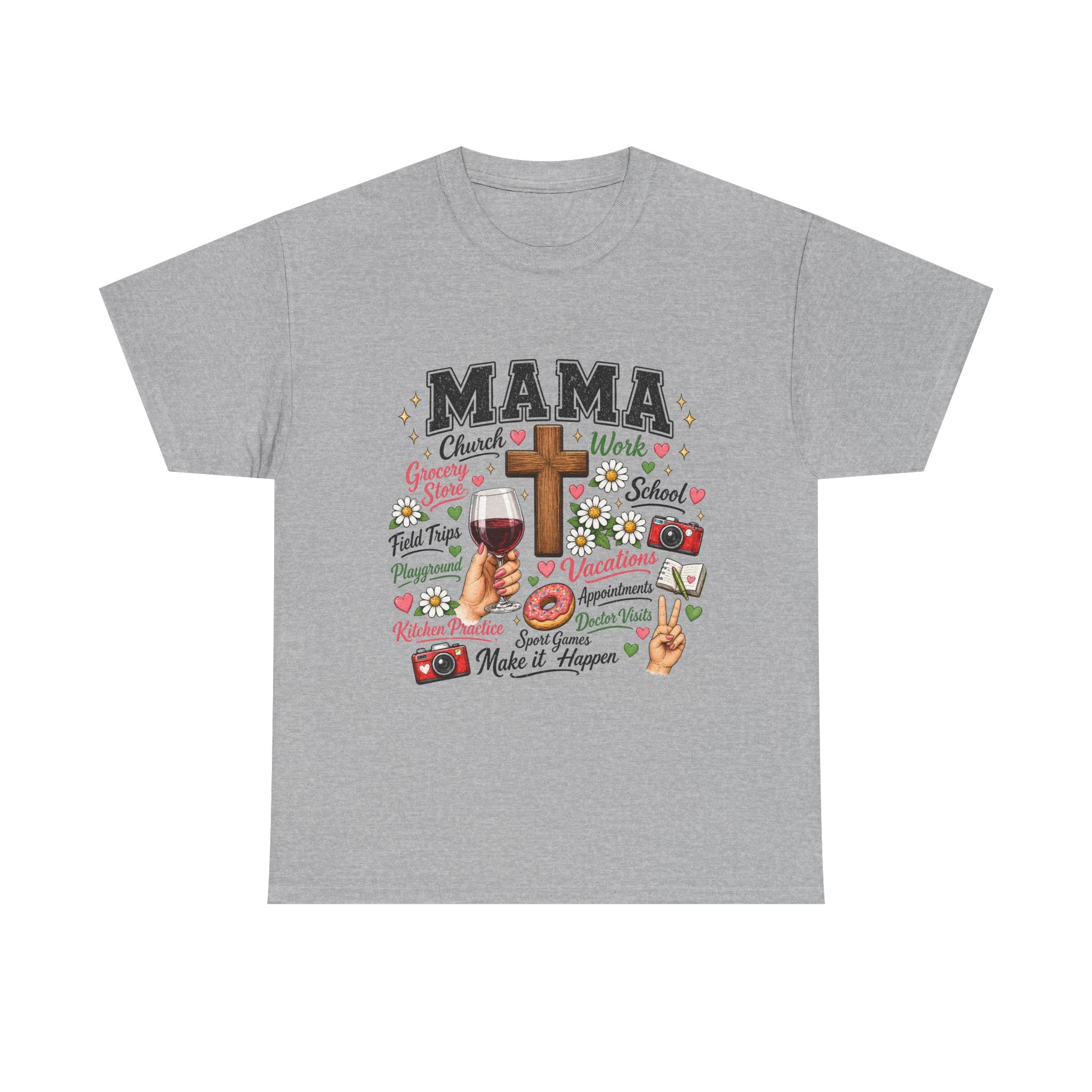 Mama Faith & Family T-Shirt | Christian Mom Graphic Tee | Cross & Prayer