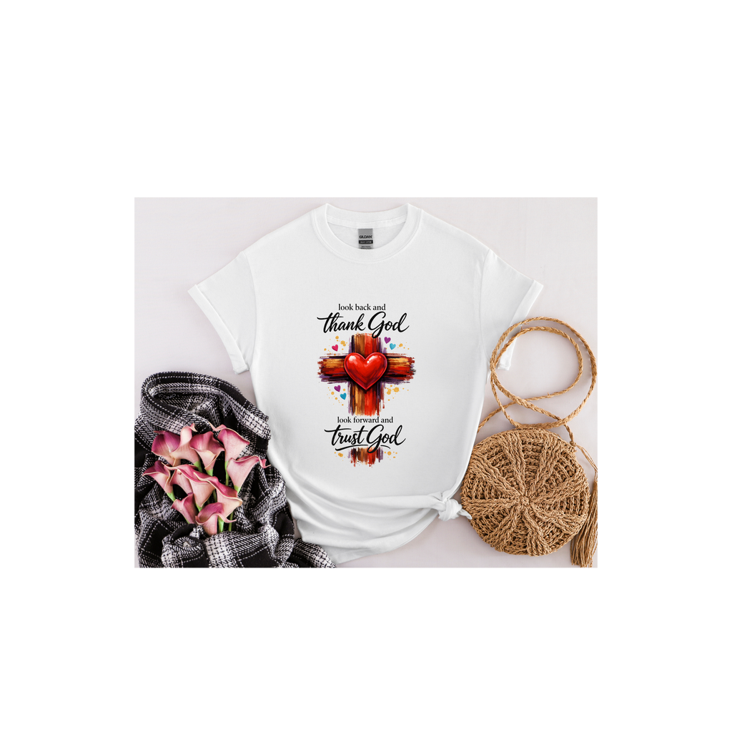 Christian Cross Heart T‑Shirt — "Thank God, Trust God" Faith Tee