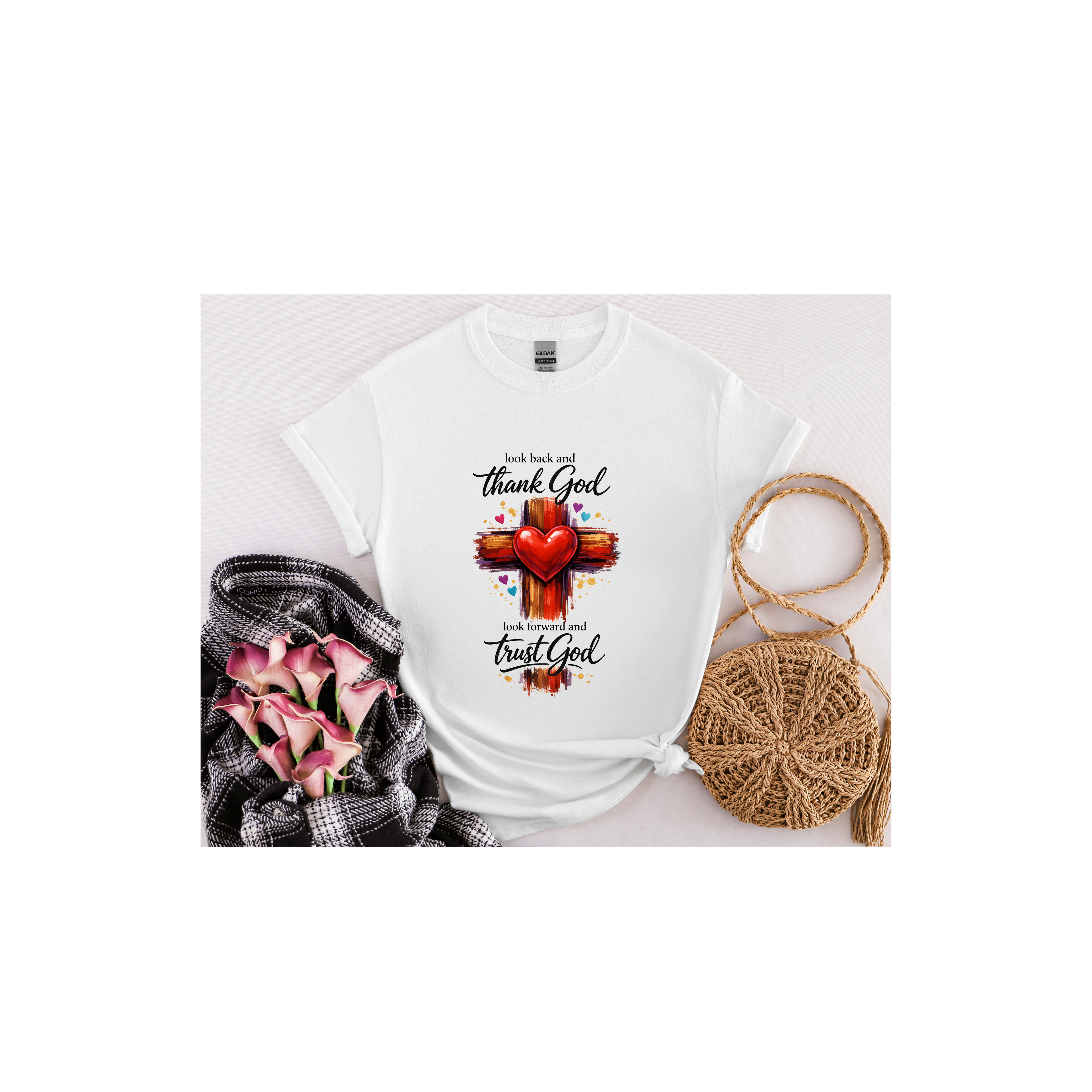 Christian Cross Heart T‑Shirt — "Thank God, Trust God" Faith Tee