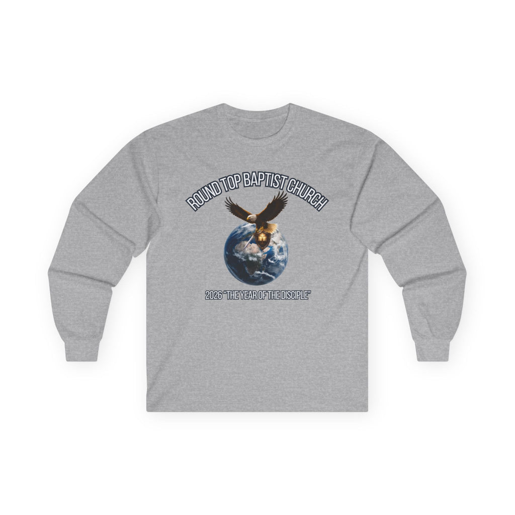 Round Top Baptist Church Eagle Earth Long Sleeve Tee — Matthew 28:19 Church Mission Shirt