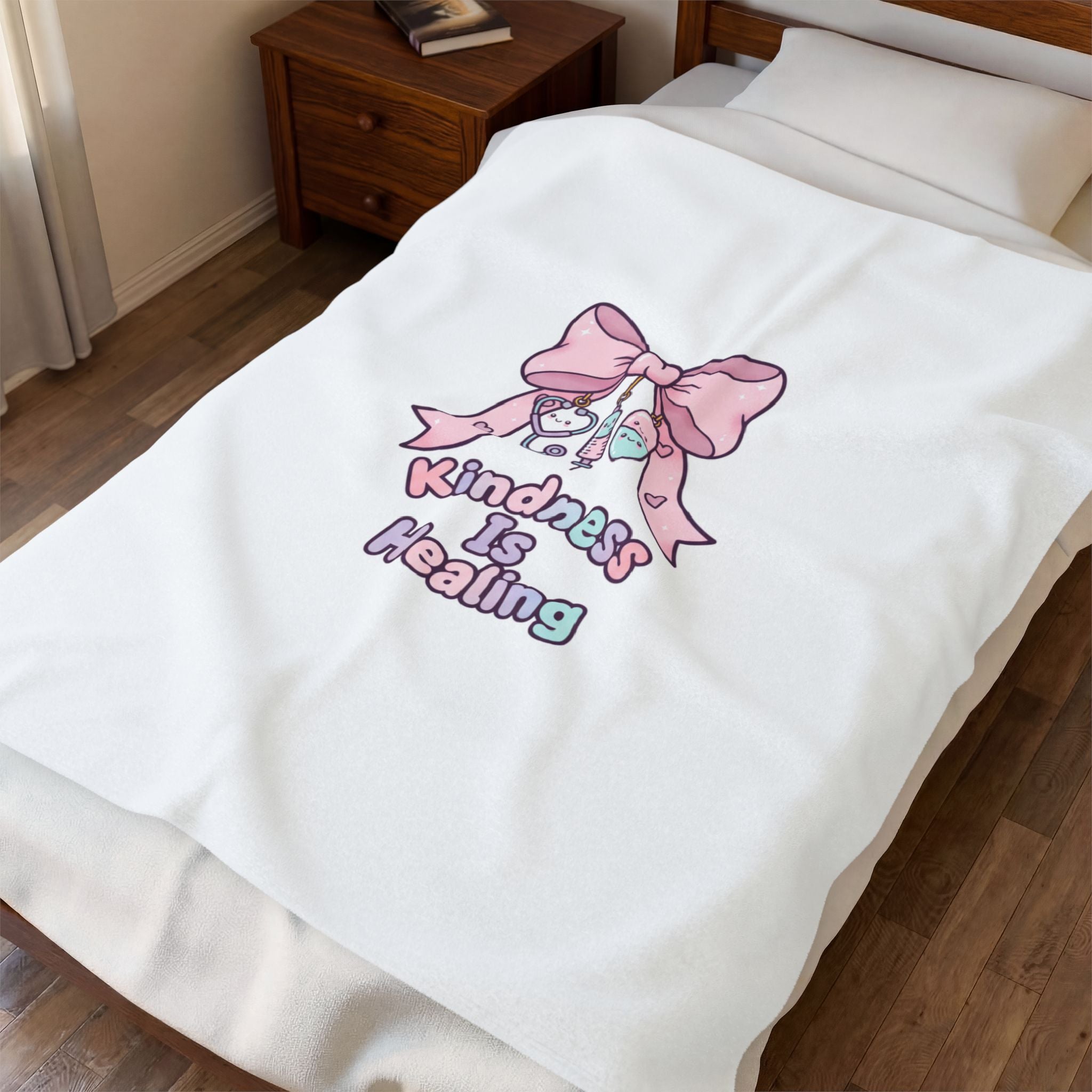 Kindness Is Healing bow nurse graphic Blanket | pastel coquette medical