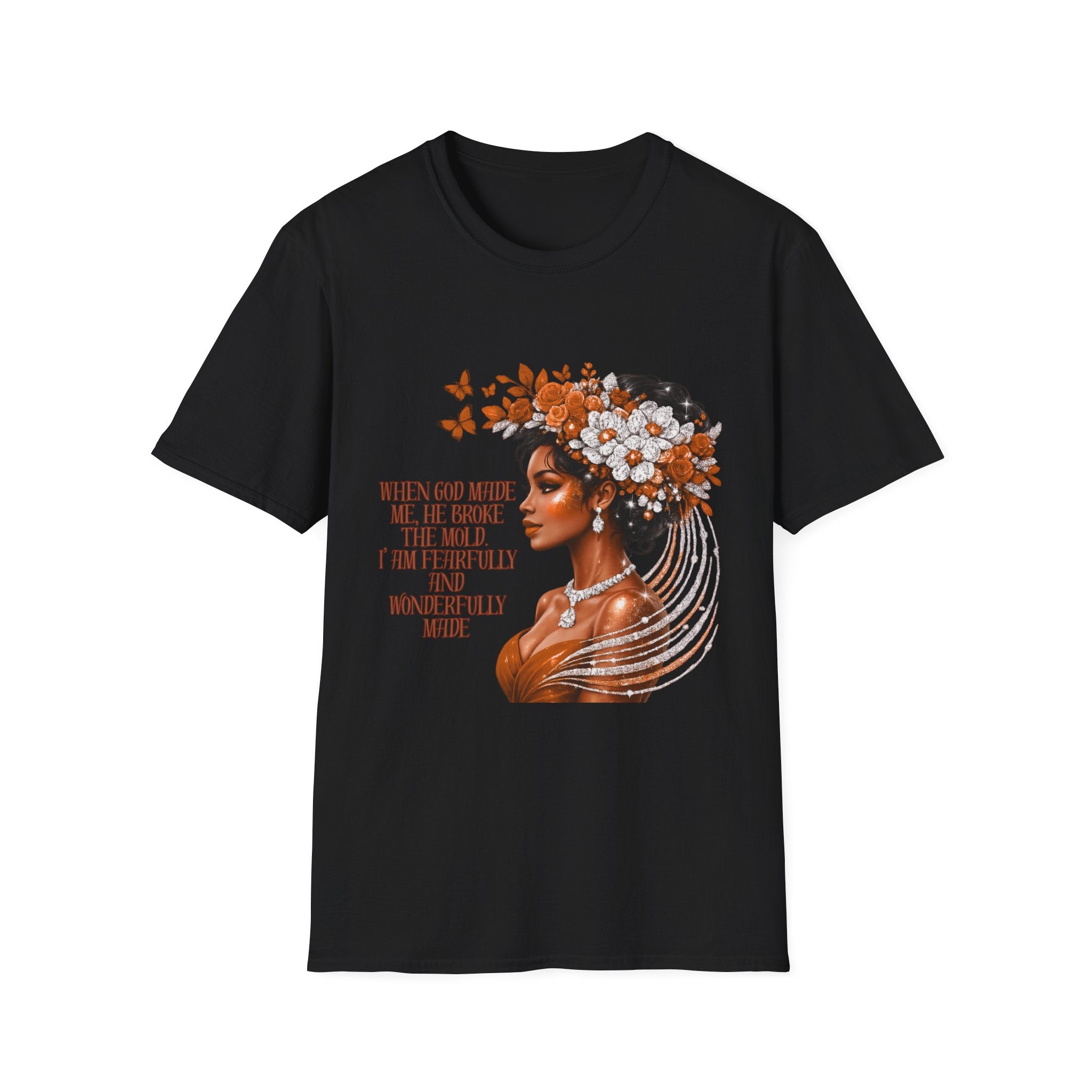 T-Shirt — "When God Made Me He Broke the Mold" Afrocentric Floral Portrait Tee