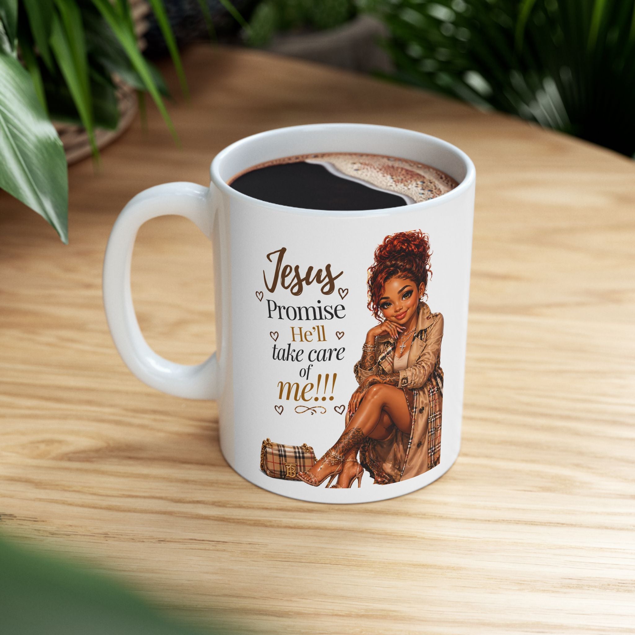 Jesus Protects Me — Faith Ceramic Coffee Mug | Black Woman Design