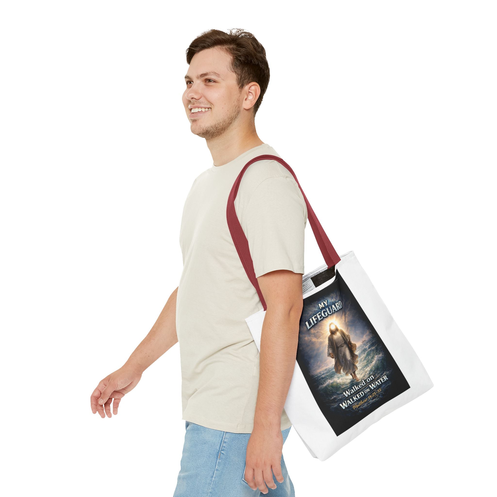 Faith Tote Bag | "My Lifeguard Walked On Water" | Jesus Design